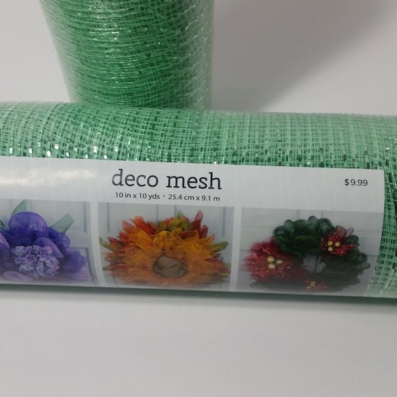 Green Deco Mesh 2 Rolls Crafts Wreaths 10" 10 Yard - Picture 3 of 4